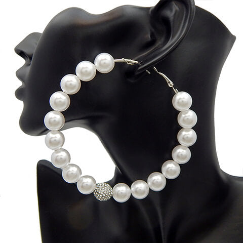 Fashion Pearl Large Hoop Earrings #YE2833 - Multiple Colors (PC)
