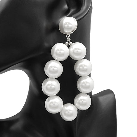 Fashion Pearl Drop Hoop Earrings #YE2841 - Multiple Colors (PC)