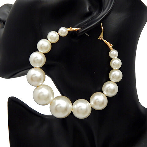 Fashion Large Pearl Hoop Earrings #YE2999 - Multiple Colors (PC)