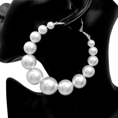 Fashion Large Pearl Hoop Earrings #YE2999 - Multiple Colors (PC)