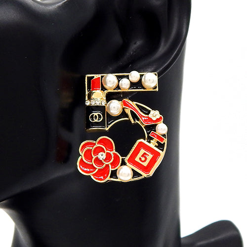 Fashion Pearl No. 5 Statement Earrings #YE3594 - Multiple Colors (PC)