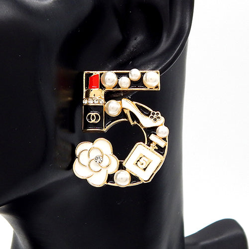 Fashion Pearl No. 5 Statement Earrings #YE3594 - Multiple Colors (PC)