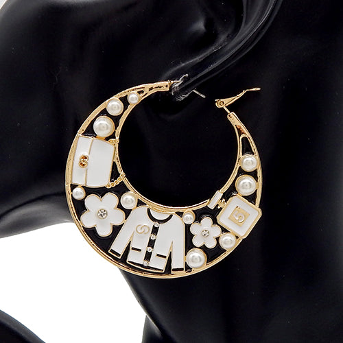 Fashion C-Shaped Pearl Hoop Earrings #YE3596 - Multiple Colors (PC)
