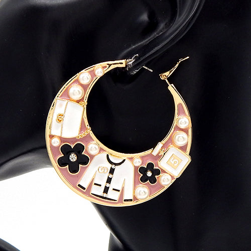 Fashion C-Shaped Pearl Hoop Earrings #YE3596 - Multiple Colors (PC)