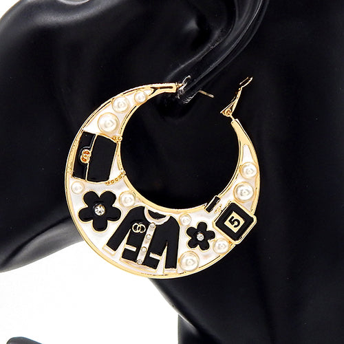Fashion C-Shaped Pearl Hoop Earrings #YE3596 - Multiple Colors (PC)
