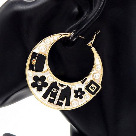 Fashion C-Shaped Pearl Hoop Earrings #YE3596 - Multiple Colors (PC)