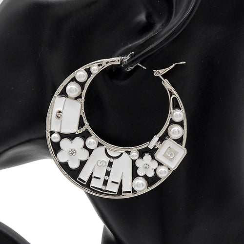 Fashion C-Shaped Pearl Hoop Earrings #YE3596 - Multiple Colors (PC)