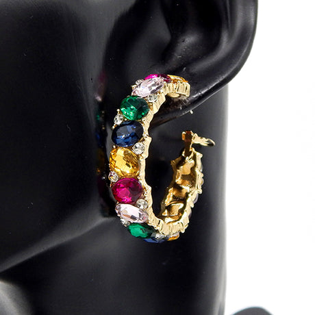 Fashion Stone Hoop Earrings #YE3604 - Multiple Colors (PC)