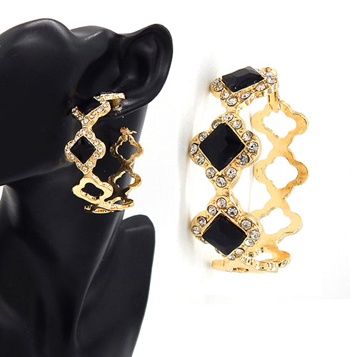 Fashion Statement Hoop Earrings W/Stones #YE3606 - Multiple Colors (PC)