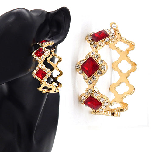 Fashion Statement Hoop Earrings W/Stones #YE3606 - Multiple Colors (PC)