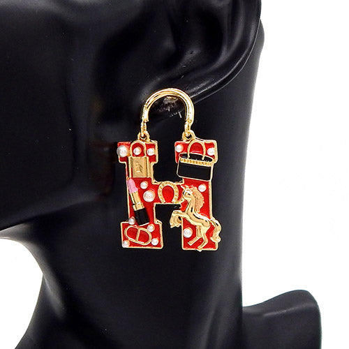 Fashion Drop Pearl Earring W/Horses #YE3614 - Multiple Colors (PC)