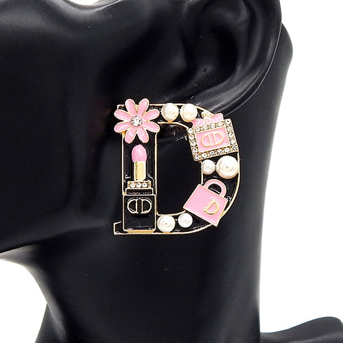 Fashion "D" Shape Earrings W/Pearls #YE3615 - Multiple Colors (PC)