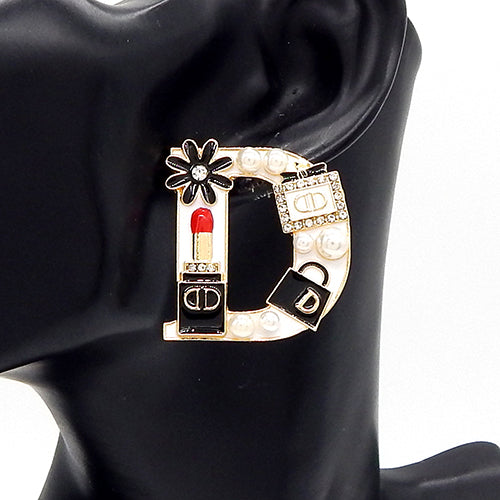 Fashion "D" Shape Earrings W/Pearls #YE3615 - Multiple Colors (PC)