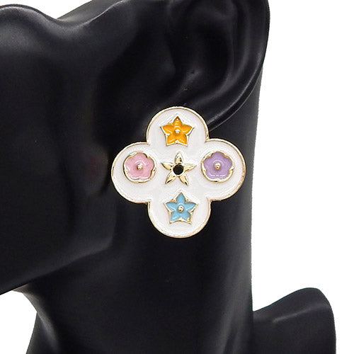 Fashion Enamel Clover Stud Earrings #YE3618 - Multiple Colors (PC)
