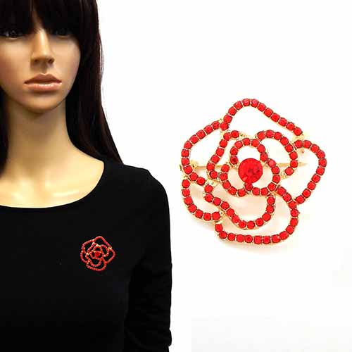Fashion Flower Rhinestone Brooch #YM2041GDRED (PC)
