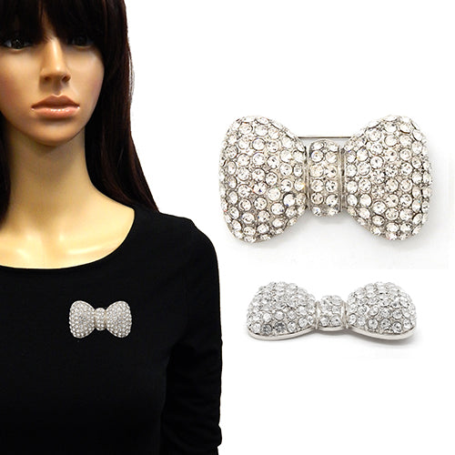 Fashion Bow-Tie Rhinestone Brooch #YM2127RDCLR (PC)