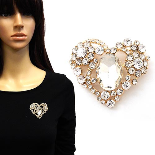 Fashion Heart Rhinestone Brooch #YM2145 - Multiple Colors (PC)