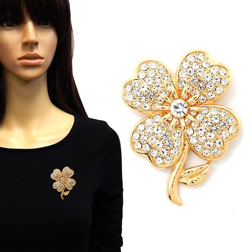 Fashion Clover Rhinestone Brooch #YM2150 - Multiple Colors (PC)