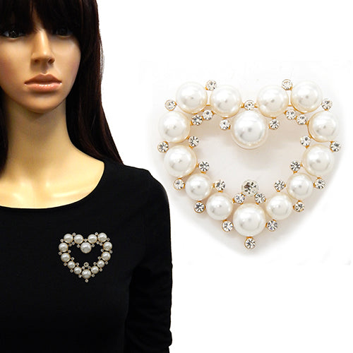 Fashion Heart Shaped Pearl Brooch #YM2151 - Multiple Colors (PC)