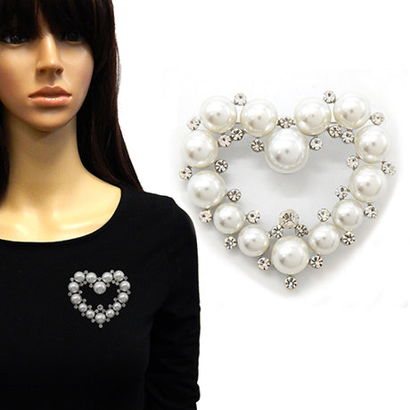 Fashion Heart Shaped Pearl Brooch #YM2151 - Multiple Colors (PC)