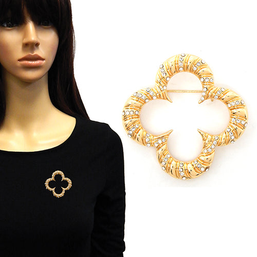 Fashion Clover Rhinestone Brooch #YM2155GDCLR (PC)