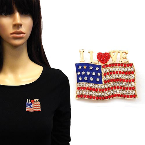 Fashion American Flag Theme Brooch #YM2172GDAMF Gold (PC)