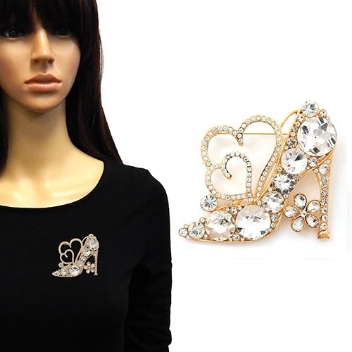 Fashion Rhinestone Heart & Heel Brooch #YM2173 - Multiple Colors (PC)