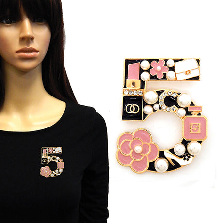 Fashion No. 5 Pearl & Flower Brooch #YM2190 - Multiple Colors (PC)