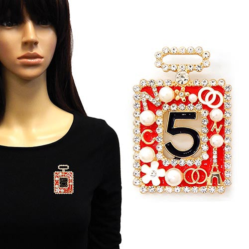 Fashion No.5 Perfume Bottle Pearl Brooch #YM2214 - Multiple Colors (PC)