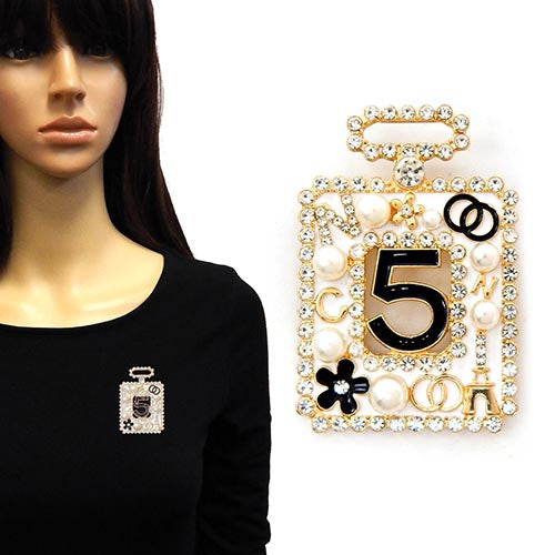 Fashion No.5 Perfume Bottle Pearl Brooch #YM2214 - Multiple Colors (PC)