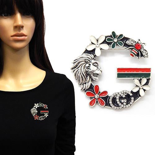 Fashion Lion Floral "G" Brooch #YM2215 - Multiple Colors (PC)