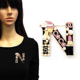 Fashion Pearl Design "N" Brooch #YM2216 - Multiple Colors (PC)