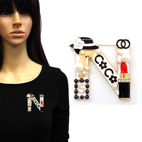Fashion Pearl Design "N" Brooch #YM2216 - Multiple Colors (PC)