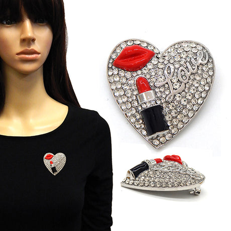 Fashion Love Lipstick Heart Brooch #YM2219 - Multiple Colors (PC)