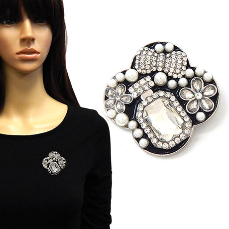 Fashion Pearl & Crystal Clover Brooch #YM2220 - Multiple Colors (PC)