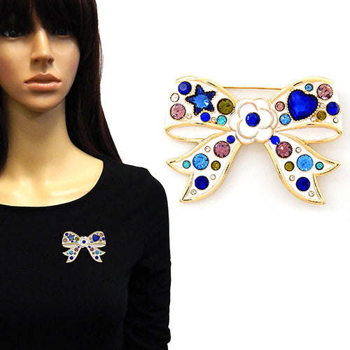 Fashion Crystal Bow Statement Brooch #YM2222 - Multiple Colors (PC)