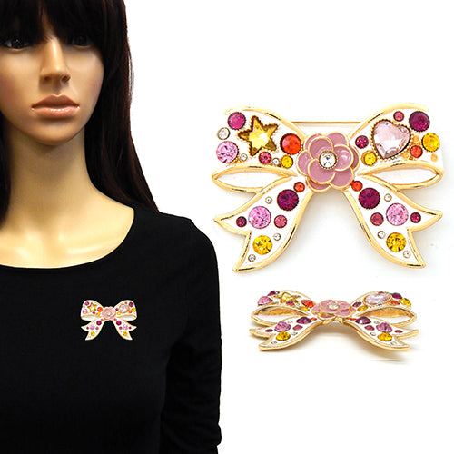 Fashion Crystal Bow Statement Brooch #YM2222 - Multiple Colors (PC)