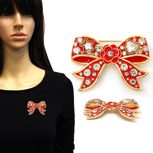 Fashion Crystal Bow Statement Brooch #YM2222 - Multiple Colors (PC)