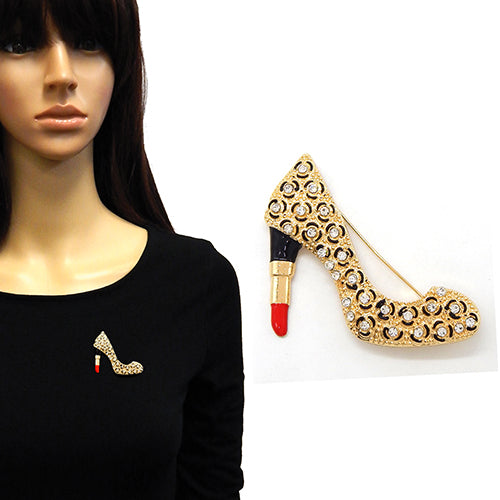 Fashion High-Heel Stone Brooch #YM2223 - Multiple Colors (PC)
