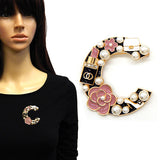 Fashion Pearl Accent Letter C Brooch #YM2232 - Multiple Colors (PC)