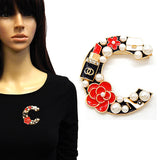 Fashion Pearl Accent Letter C Brooch #YM2232 - Multiple Colors (PC)