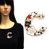 Fashion Pearl Accent Letter C Brooch #YM2232 - Multiple Colors (PC)