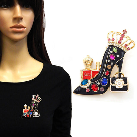 Fashion Crown High Heel Stone Brooch #YM2255 - Multiple Colors (PC)