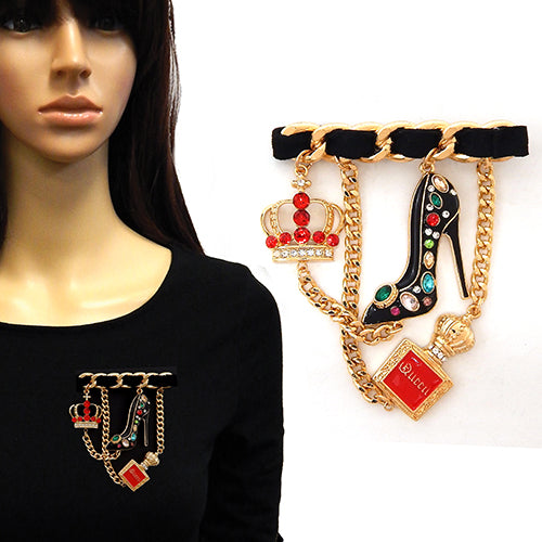 Fashion Dangle Charm High-Heel Stone Brooch #YM2259 - Multiple Colors (PC)