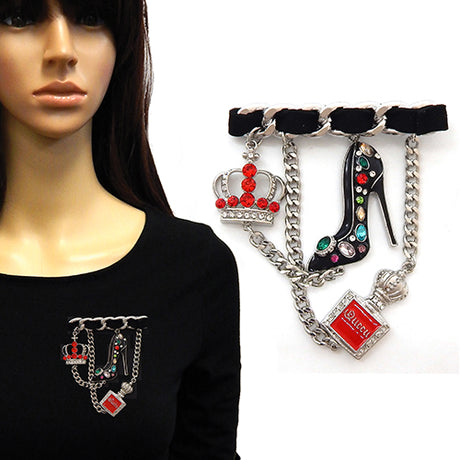 Fashion Dangle Charm High-Heel Stone Brooch #YM2259 - Multiple Colors (PC)