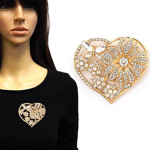 Fashion Heart Shaped Brooch W/Flowers and Butterfly #YM2262 - Multiple Colors (PC)