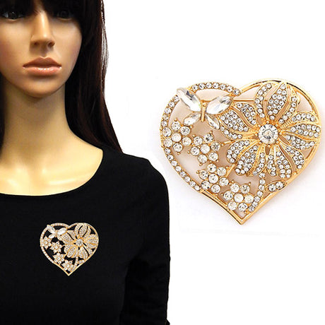 Fashion Heart Shaped Brooch W/Flowers and Butterfly #YM2262 - Multiple Colors (PC)