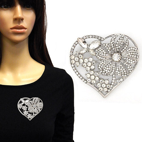 Fashion Heart Shaped Brooch W/Flowers and Butterfly #YM2262 - Multiple Colors (PC)