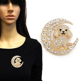 Fashion Stone Crescent Moon W/a Poodle Brooch #YM2263 - Multiple Colors (PC)