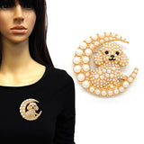 Fashion Stone Crescent Moon W/a Poodle Brooch #YM2263 - Multiple Colors (PC)